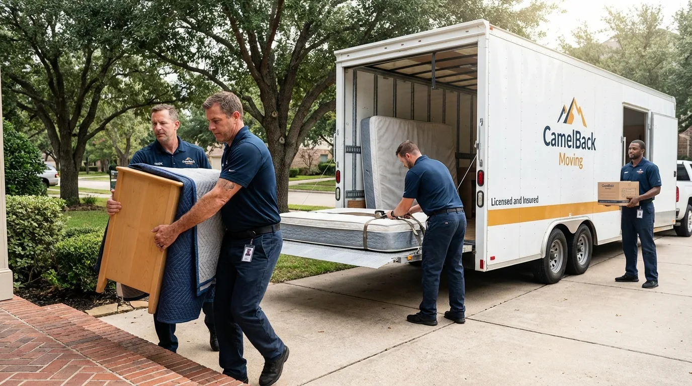 Crew loading residential truck for cross-state move from Morrisville, VT